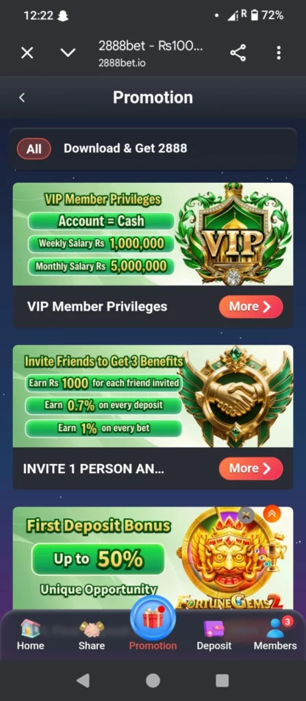 2888Bet Game rewards